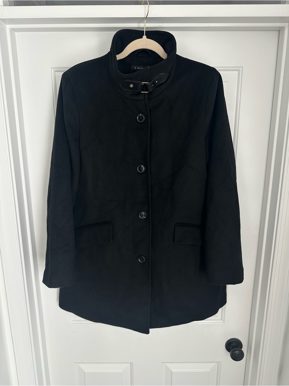 Ralph Lauren Black Wool-Blend Pea Coat size 12 VGUC